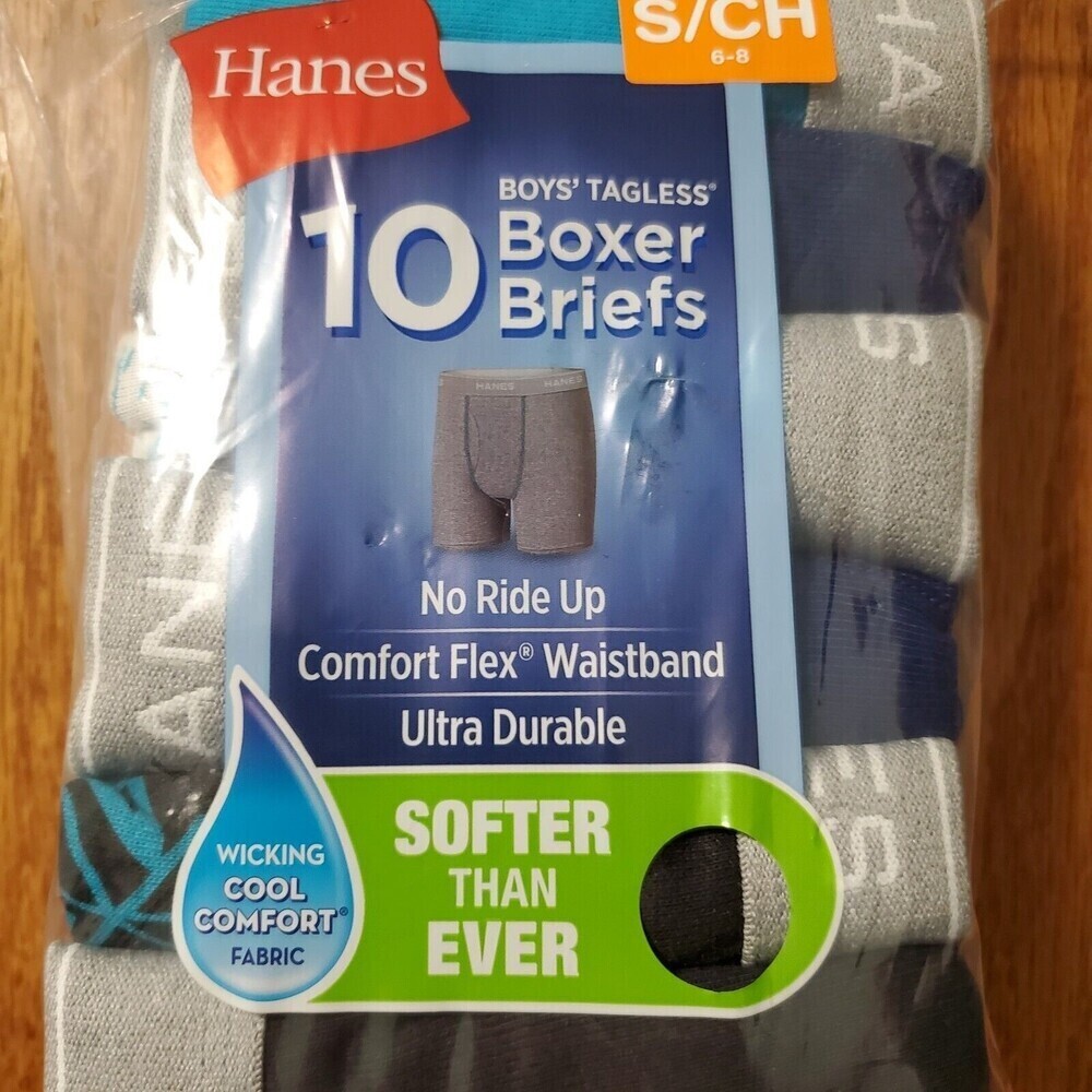 Hanes Boys Youth 10 Pack Gray Multicolor Tagless Boxer Briefs sz S Small 6-8 New
